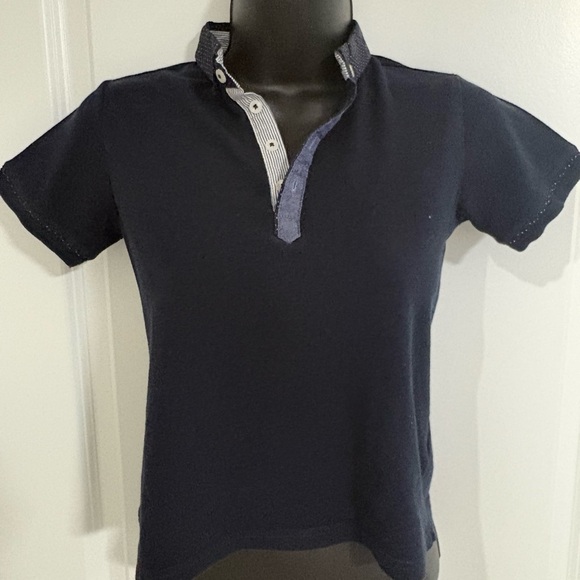 Boys Navy Short Sleeve Polo Shirt Contrast Collar Casual Classic Top - Picture 2 of 4